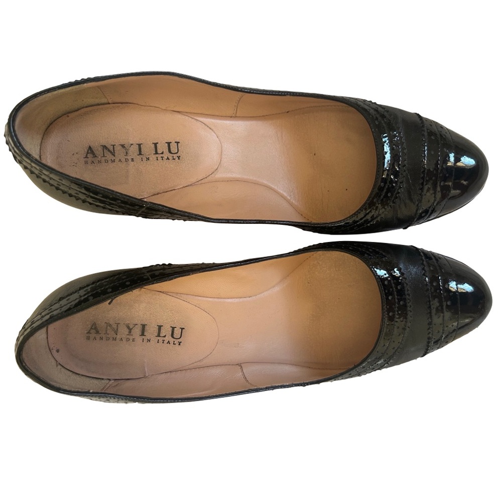 Anyi Lu Black Leather Kitten Heel Pumps